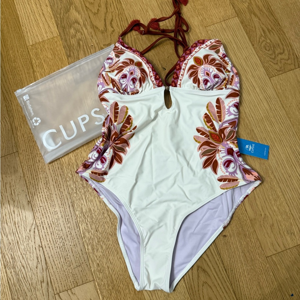 Ornate Floral V-Neck Keyhole One Piece Swimsuit